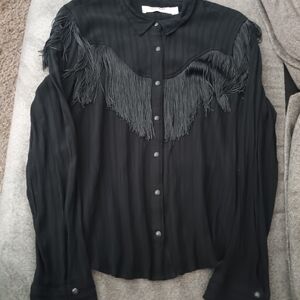 Idyllwind Black Fringe Button-Front Shirt